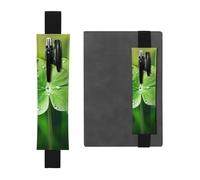 Black Leather Pen Holder Bookmark YYHWHJDE Four-Leaf Clover Picture Adjustable Elastic Band 8.3-1.8 in Suitable for Most notebooks Diaries