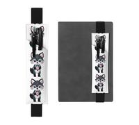 Black Leather Pen Holder Bookmark YYHWHJDE Little Gray Wolf Holding a Small Pink Flower Printing Adjustable Elastic Band 8.3-1.8 in Suitable for Most notebooks Diaries