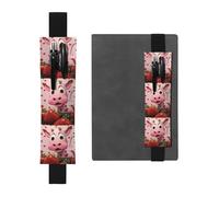 Black Leather Pen Holder Bookmark YYHWHJDE Pink Cow with Strawberries Picture Adjustable Elastic Band 8.3-1.8 in Suitable for Most notebooks Diaries