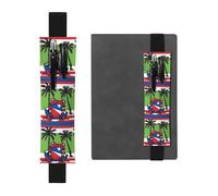Black Leather Pen Holder Bookmark YYHWHJDE Puerto Rico Flag Frog Palm Trees Picture Adjustable Elastic Band 8.3-1.8 in Suitable for Most notebooks Diaries