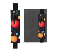 Black Leather Pen Holder Bookmark YYHWHJDE Pumpkin Flowers Picture Adjustable Elastic Band 8.3-1.8 in Suitable for Most notebooks Diaries