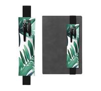 Black Leather Pen Holder Bookmark YYHWHJDE Tropical Palm Tree Leaves Watercolor Prints Adjustable Elastic Band 8.3-1.8 in for notebooks Diaries Manuals Planners