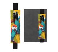 Black Leather Pen Holder Bookmark YYHWHJDE Two Colored Parrots Picture Adjustable Elastic Band 8.3-1.8 in Suitable for Most notebooks Diaries