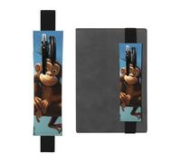 Black Leather Pen Holder Bookmark YYHWHJDE Two Monkeys Picture Adjustable Elastic Band 8.3-1.8 in Suitable for Most notebooks Diaries