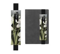 Black Leather Pen Holder Bookmark YYHWHJDE White Bell Orchid Printing Adjustable Elastic Band 8.3-1.8 in Suitable for Most notebooks Diaries