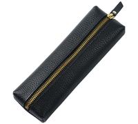 Black Leather Pencil Case 19x6x2.5cm with Smooth Alloy Zipper | Space Saving Organiser for Small Scissors and Glue Sticks, Fits Bags, Suitable for Travel or Makeup Touch-Ups