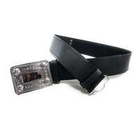 Black Leather Plain Scottish Highland Kilt Belt With Celtic Design Chrome Buckle, Black, S