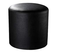 Black Leather Pouf, Round Cushed Footstool, Solid Wood Accent Table, Small 33x33x34cm (13x13x13inch) for Living Room, Slish Home Decor