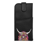 Black Leather Rainbow Scottish Highland Cow Coo Glasses Specs Case