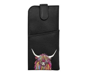 Black Leather Rainbow Scottish Highland Cow Coo Glasses Specs Case