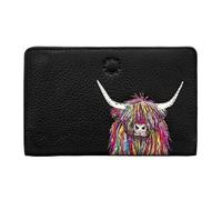 Black Leather Rainbow Scottish Highland Cow Zip Round Purse