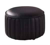 Black Leather Round Ottoman Footstool - Comfy Accent Stool for Living Room & Bedroom Perfect Footrest 36x36x24cm (14x14x9inch) Premium Quality Stylish Home Decor.