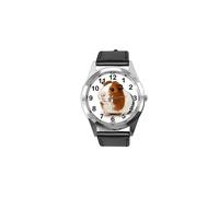 Black Leather Round Watch for Guinea Pig Fans