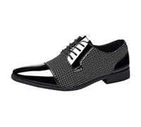 Black Leather Shoes Men,Men's Lace Ups Shoes,Slip On Low Rubber Sole Block Heel Classical Work Smart Non-Slip Formal Comfortable for Business Wedding Walking