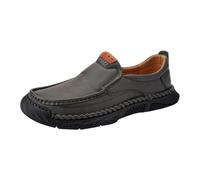 Black Leather Shoes Men's Casual Shoes Large Size Driving Shoes Slip-On Safety Walking Shoes Comfortable Flat Shoes Wide Feet Loafer Soft Business Shoes Middle and Older Age, gray, 10 UK