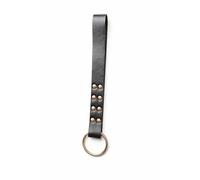 Black Leather Spanking Strap with Gold-Tone Studs and Ring, Adult Pleasure Accessory