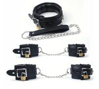 Black Leather Sponge Handcuffs for Sex Ankle Cuffs Bondage with Chain Lock Restraints Sex Toys for Adult Games BDSM Bondage Set 3PCS One Size