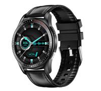 (Black-Leather + TPU) 1.28 inch Full-Touch Screen ECG+PPG Heart Rate Blood Pressure Oxygen Respiratory Rate Monitor BT Call IP67 Waterproof 250mAh Smart Watch
