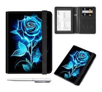 Black Leather Travel Documents Organizer, Passport Wallet with RFID Blocking, Credit Card Holder, Glitter Roses Flower Pattern for Women and Men
