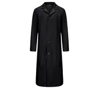 Black Leather Trench Coat Men Full Length Vintage Long Jacket Classic Fall Winter Overcoat Cardigan