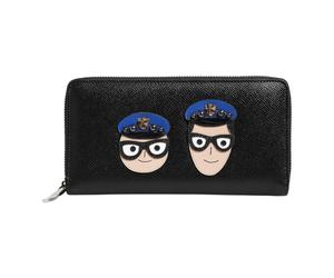 Black Leather Zipper Continental Mens Wallet - male - Dolce & Gabbana - Wallets & Cardholders - Black - ONE SIZE - Accessories ONE SIZE