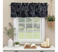 Black Leaves Valances for Windows, Abstract Art White Dots Silhouette Simple Rod Pocket Valance Short Window Treatments Curtains for Kitchen Bathroom Bedroom Decor, 60 x 18 Inches