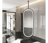 Black LED Bathroom Mirror, Oval Ceiling Hanging Mirror with Dimmable 3-Color Lights, Vanity Shaving Makeup Mirror Wall Mounted Mirror Metal Framed(40cmx60cm)