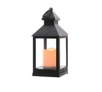 Black Led Candle Lantern Lumineo 24Cm Indoor Battery Operated Timer Flame Effect