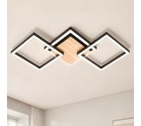 Black LED Ceiling Light 24W 4000K 2ft/62cm, Square Modern Ceiling Lights, Plastic Insulation Hallway Lights Ceiling with Wood Grain Panel, Flush Mount Light for Cloakroom Bedroom Corridor Lounge Attic