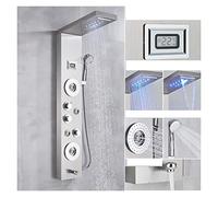 Black LED Digital Shower Panel with Waterfall Faucet Column Temperature Control Easy Installation Modern Bathroom Upgrade (Model 8006)