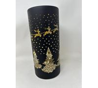 Black LED Light Up Christmas Santa & Sleighwith Reindeer over a Winter Forest Decoration | Works on a Timer | Battery Operated