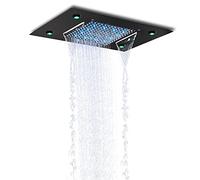 Black LED Rain Waterfall Shower Head Remote Control LED Colors Ceiling Mounted Shower Head 50 * 35CM Square Head Bathroom Shower (Color : B) (B)