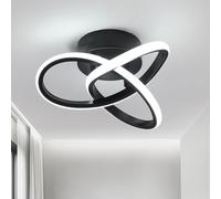 (Black LED recessed light) Modern LED Ceiling Light - Golden Semi-Flush Mount, Curved Design, 25-40W, Ring Bulb Shape, Hardwired, for Home Use in Hallways, Bedrooms, Bathrooms