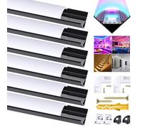 Black LED Strip Profile, 6Pack LED Aluminum Channel 3.3ft/1Meter V-Shape LED Profile with Milky White Cover, End Caps, Mounting Clips Aluminum Extrusion 90 Degrees Connectors for LED Strip Lights
