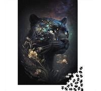 Black Leopard And Flower Puzzle DIY Game Paper Rectangular Jigsaw Puzzle for Boy Or Girl Birthday Present 300pcs (40x28cm)