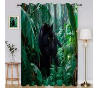 Black Leopard Curtains for Living Room Bedroom, Thermal Insulated Eyelet Curtain, Green Leaves Patterned Blackout Curtains, 90 Drop Window Treatments Drapes, W 90" x L 90" (2 Panels) SA1231