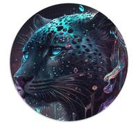Black Leopard Painting 1000-Piece Jigsaw Puzzle 1000Pc Adults Round Jigsaw Puzzle Educational Toy for Teenagers, Home Office Decor 67.5x67.5cm