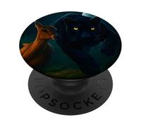 Black Leopard Panther, Chasing Deer, Jungle Art, Big cats PopSockets Adhesive PopGrip