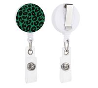 Black Leopard Pattern on Deep Green Retractable Badge Holder Reel Clip ID Card Holder for Doctor Nurse Student Office Worker