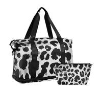 Black Leopard Print Duffel Bags Carry on Bag with Toiletry Bag for Sports Foldable, black leopard print, One Size