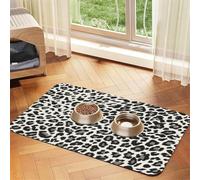 Black Leopard Print Patterned Pet Feeding Mat with Water-Absorbing PU Top & Rubber Base - Anti-Slip Dog Cat Food Mat for Cats, Dogs & Pets, 40x60cm
