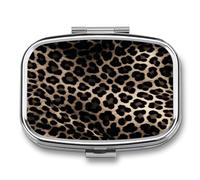 Black Leopard Print Pill Box 2 Compartment Small Square Pills Case Portable for Pocket Pill Organizer Travel Metal Pill Holder for Office Home Vitamin Medicine Fish Oil