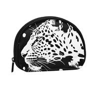 Black Leopard Print Printed Coin Purse Wallet, Shell Shape Mini Change Pouch Holder for Men Women