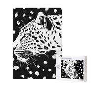 Black Leopard Print Printed Jigsaw Puzzle with Storage Box, Wooden Puzzle for Adults and Kids, 300 Pieces Family Fun Decorative Game, 28x40 CM