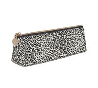 Black Leopard Print Printing Triangular Leather Pencil Case with Zipper Pen Pouchfor Boys Girls Pupil for Work and School
