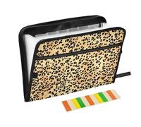Black Leopard Yellow Pattern Accordion Folder 13 Pockets A4 Letter Size with Zipper Closure for Office Supplies