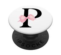 Black Letter P With a Pink Bow on White Girly PopSockets Swappable PopGrip