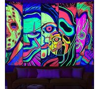 Black Light Art Halloween Wall Decor Trippy Blacklight Horror Face Tapestry, UV Reactive Tapestries Glow in The Dark Party Tapestry for Bedroom, Living Room (51" x 59")