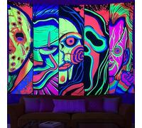 Black Light Art Halloween Wall Decor Trippy Blacklight Horror Face Tapestry, UV Reactive Tapestries Glow in The Dark Party Tapestry for Bedroom, Living Room (70" x 90")