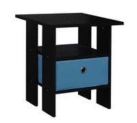 (Black, Light Blue) 2 Tier Wooden Table Bedside Nightstand 1 Drawer